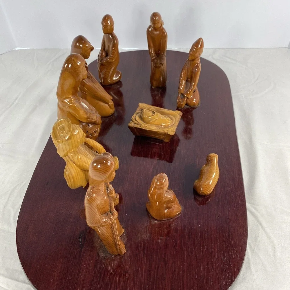 Abstract Carved Wood Nativity Set on Display Board | Modern Style | As-Is